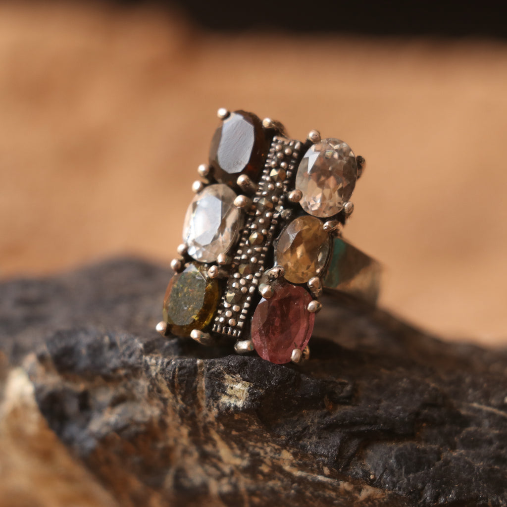 SILVER RING WITH MULTICOLOURED TOURMALINES
