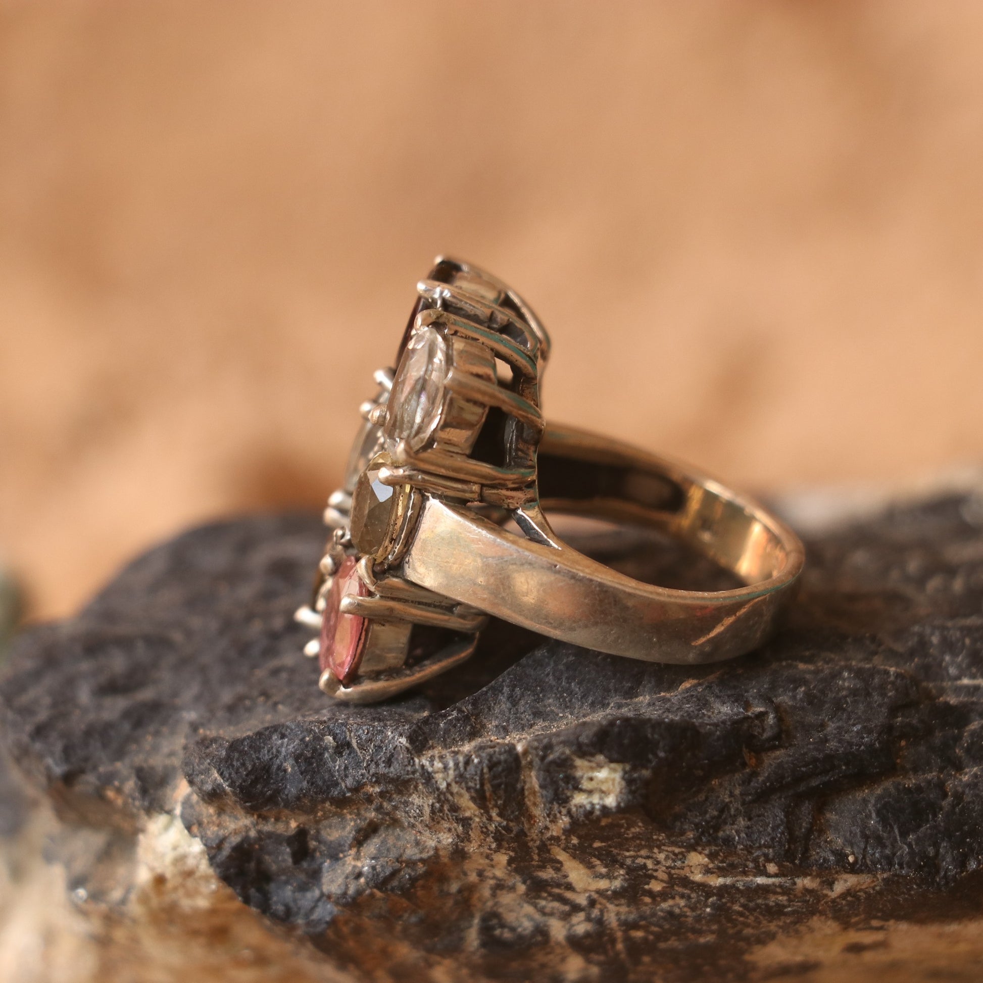 SILVER RING WITH MULTICOLOURED TOURMALINES
