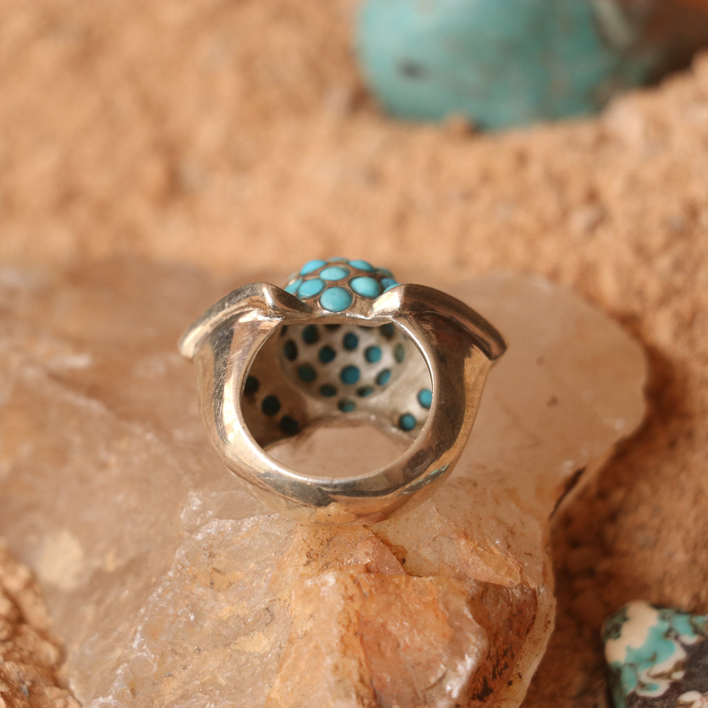 CHUNKY SILVER RING ADORNED WITH TURQUOISES