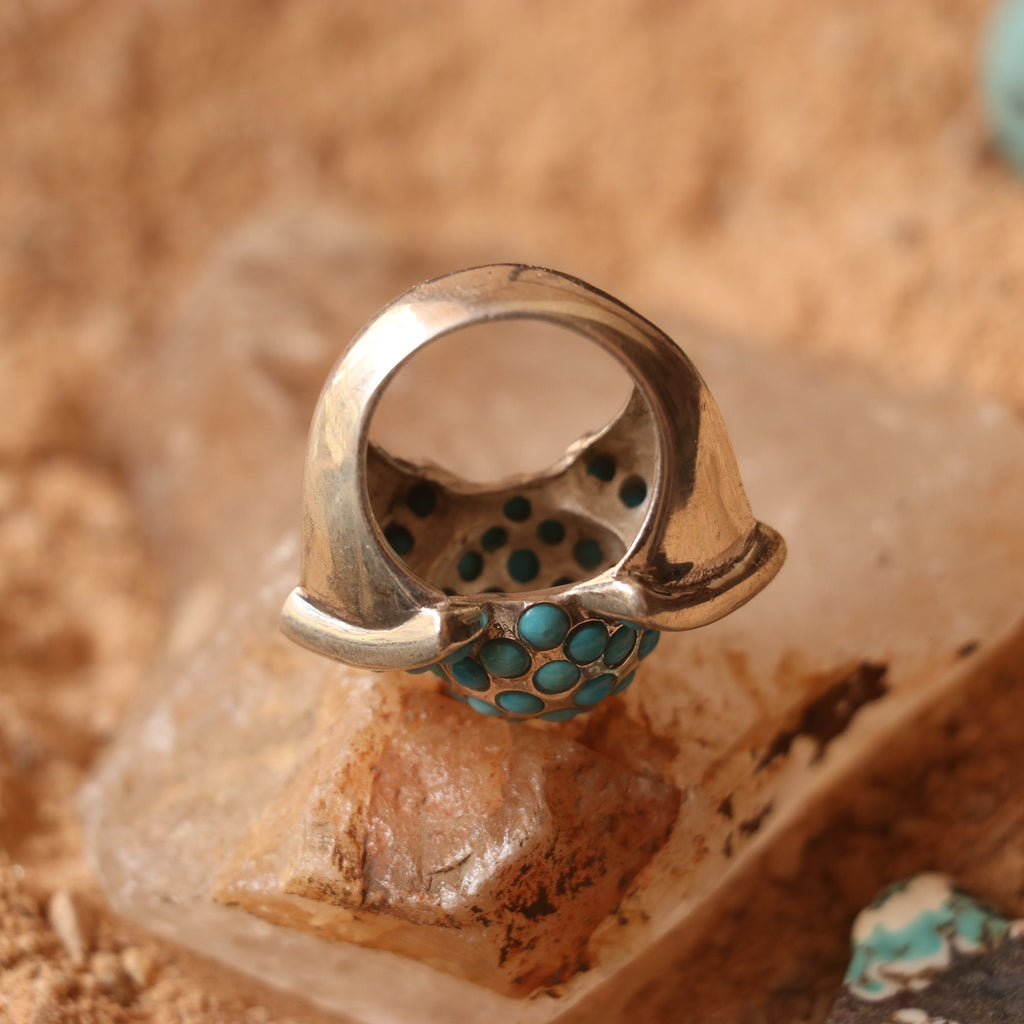 CHUNKY SILVER RING ADORNED WITH TURQUOISES
