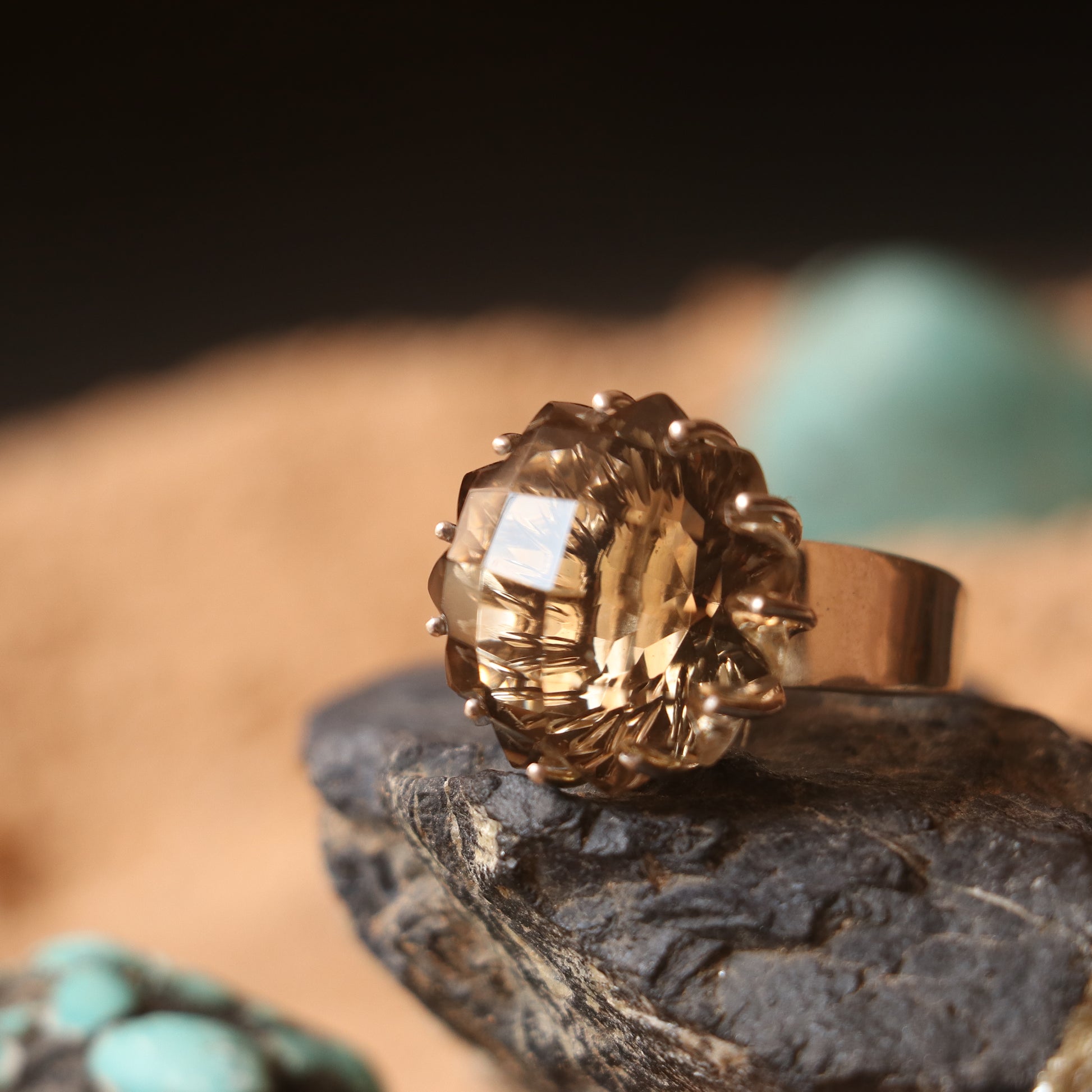 SILVER RING FEATURING A LARGE GOLDEN TOPAZ