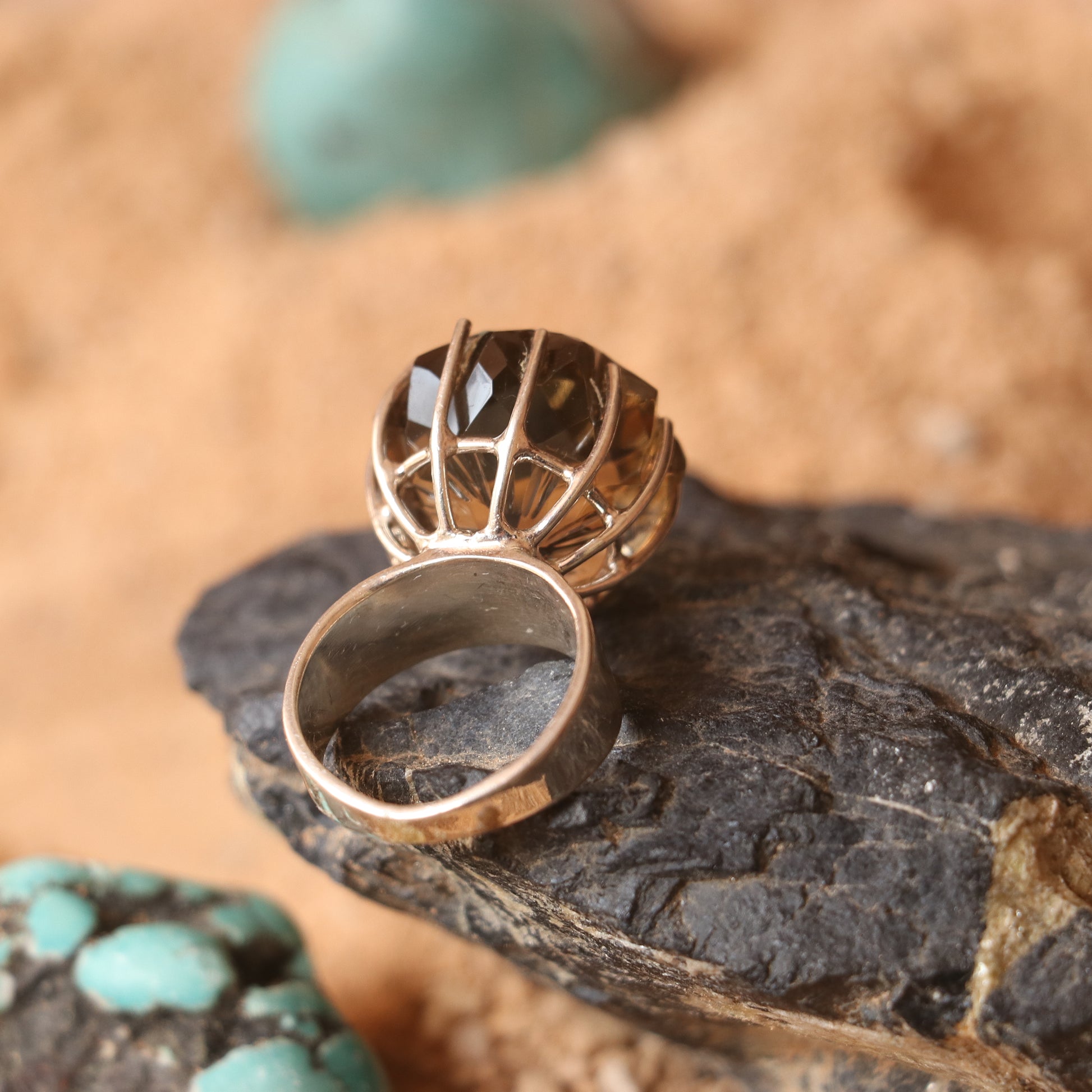 SILVER RING FEATURING A LARGE GOLDEN TOPAZ