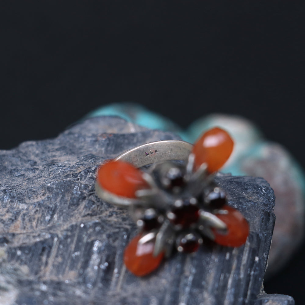 Silver Ring with Large Agate Balls in a Floral Pattern