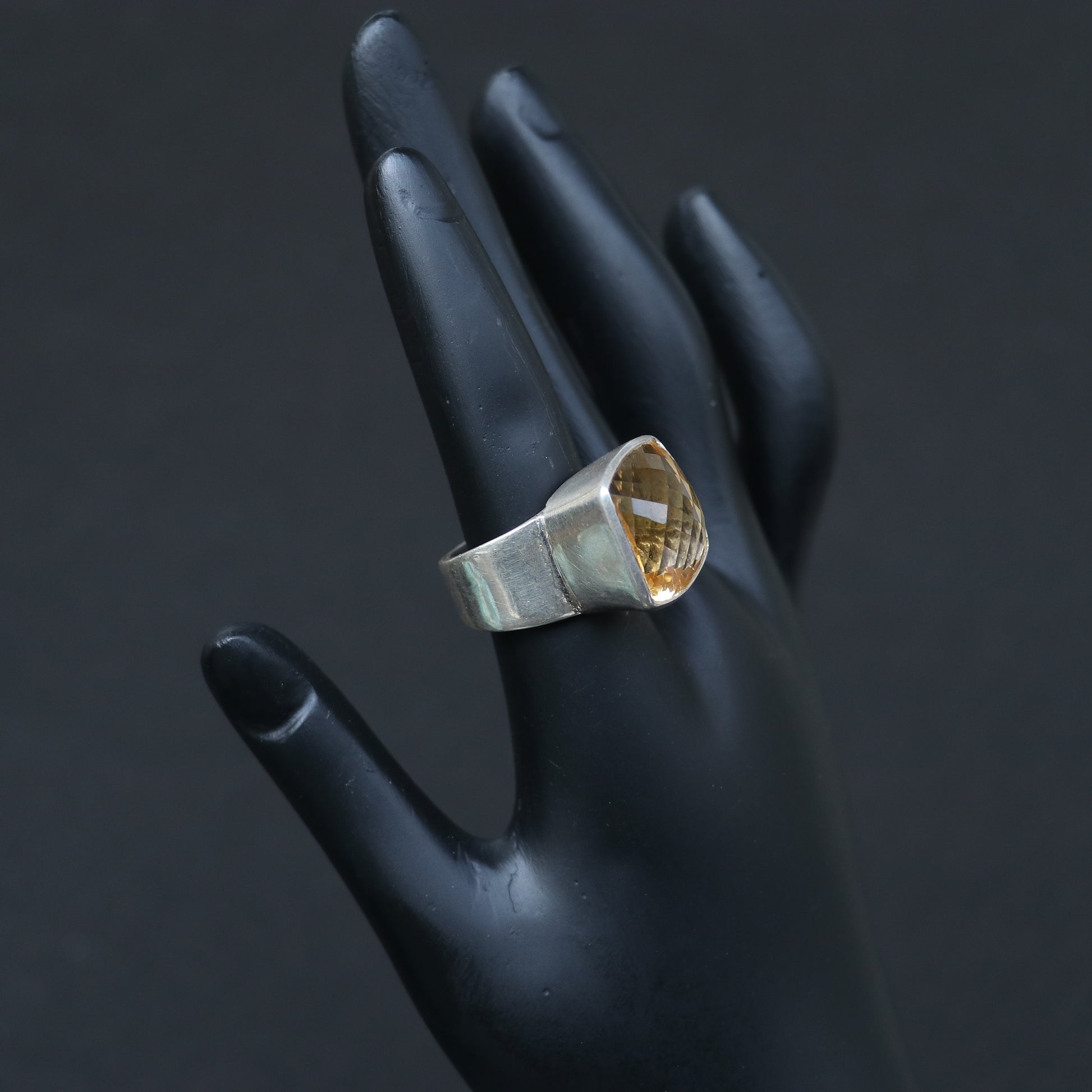 SILVER RING WITH A GOLDEN TOPAZ