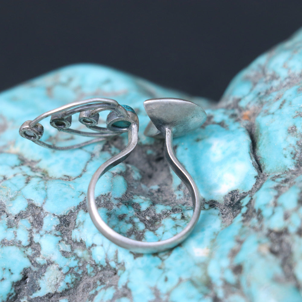 Artistic Silver Ring with Open Abstract Design – Turquoise & Pearls