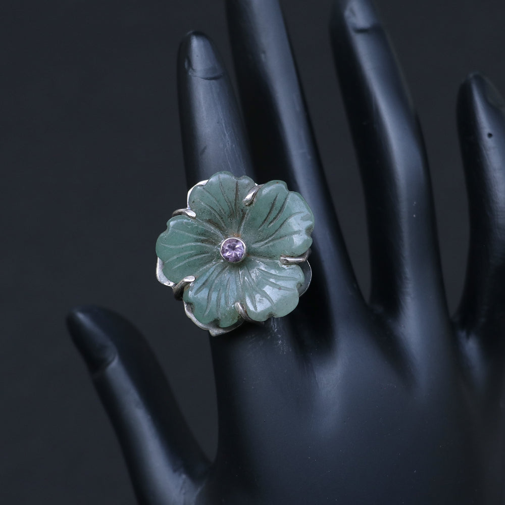 Silver Ring with a Hand-Carved Green Agate