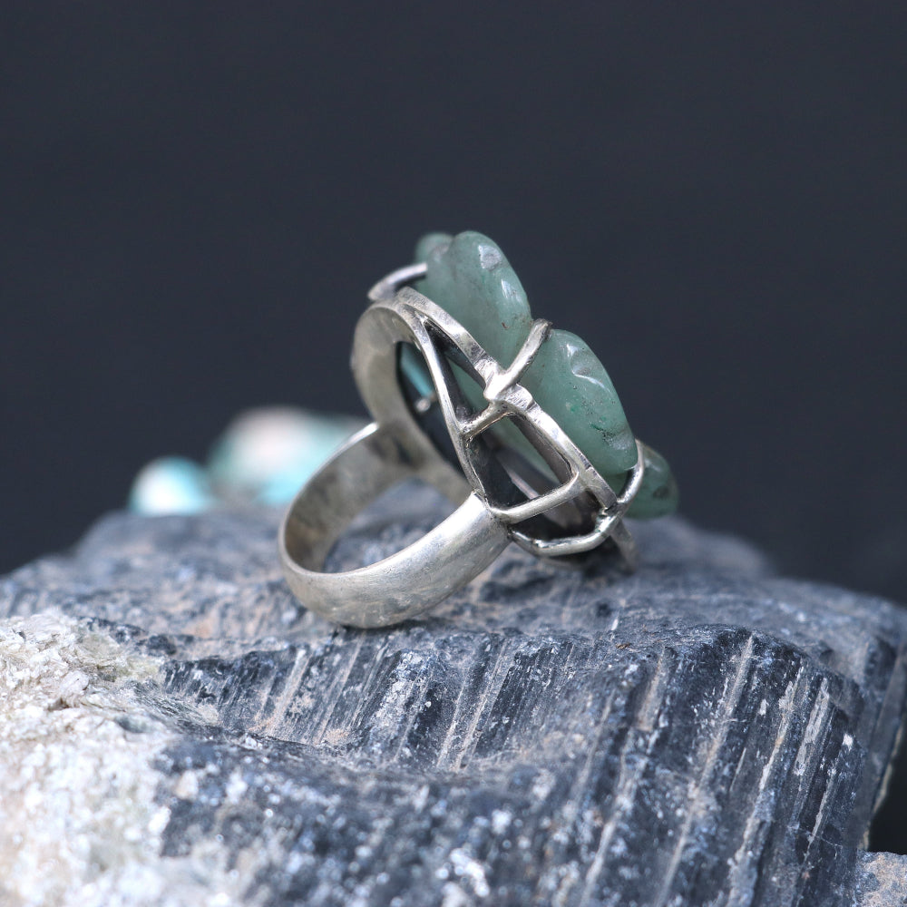 Silver Ring with a Hand-Carved Green Agate