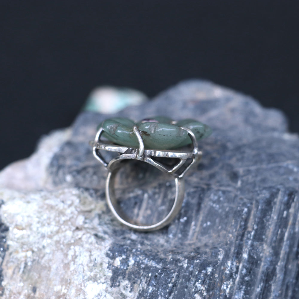 Silver Ring with a Hand-Carved Green Agate