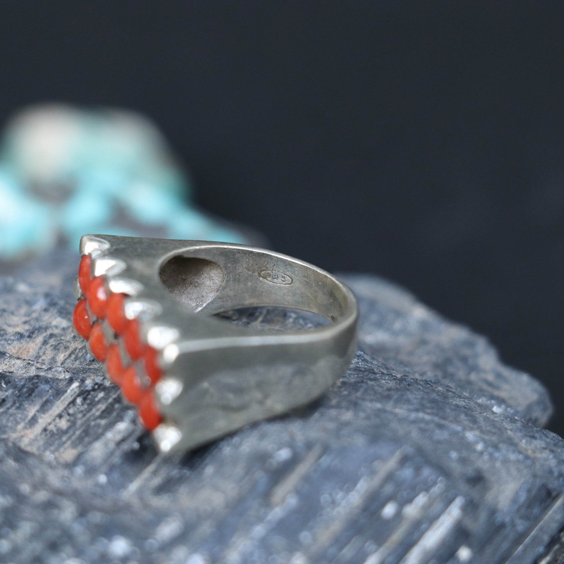 SILVER RING FEATURING RED CORALS