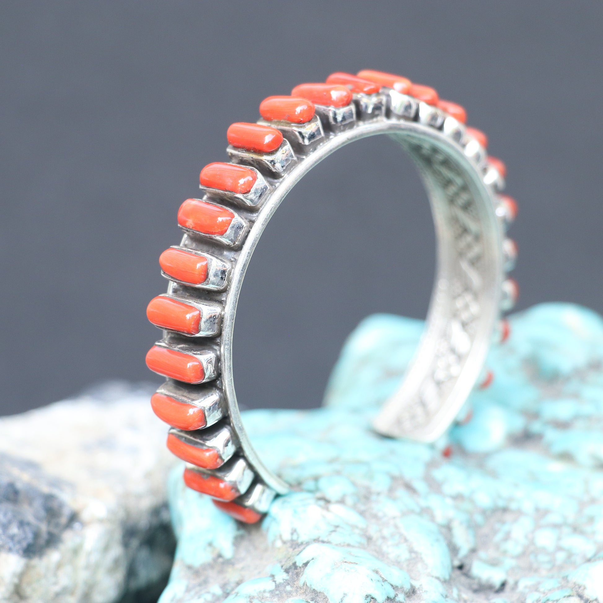 STERLING SILVER BANGLE ADORNED WITH CORALS