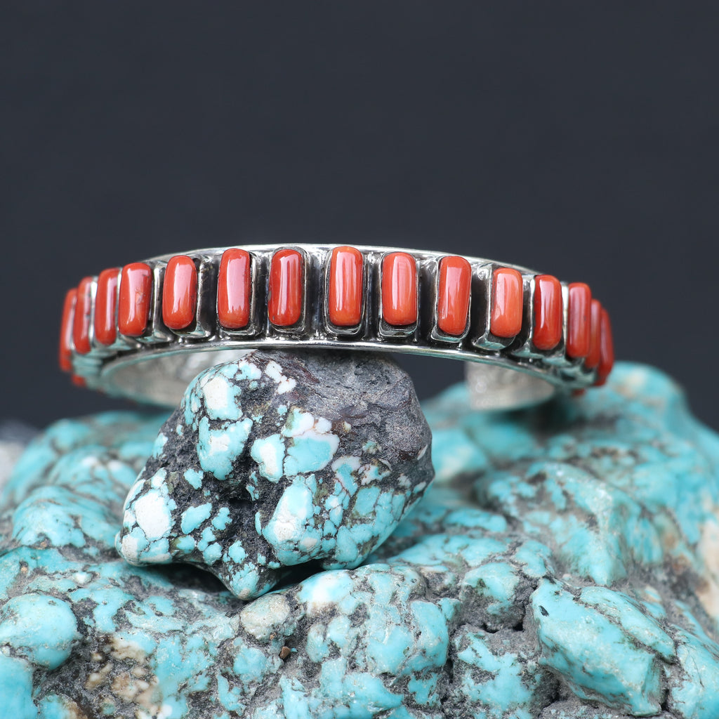 STERLING SILVER BANGLE ADORNED WITH CORALS