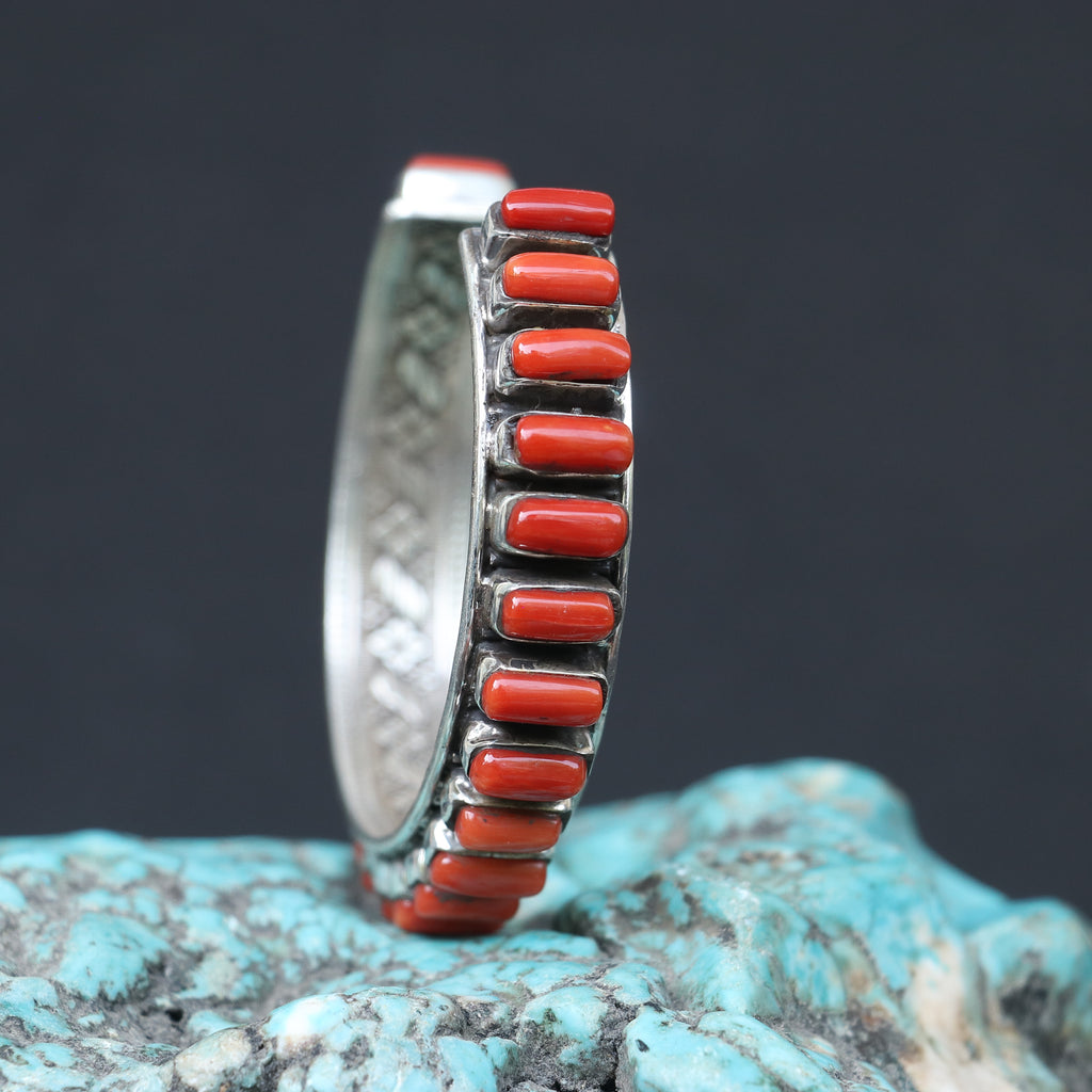 STERLING SILVER BANGLE ADORNED WITH CORALS