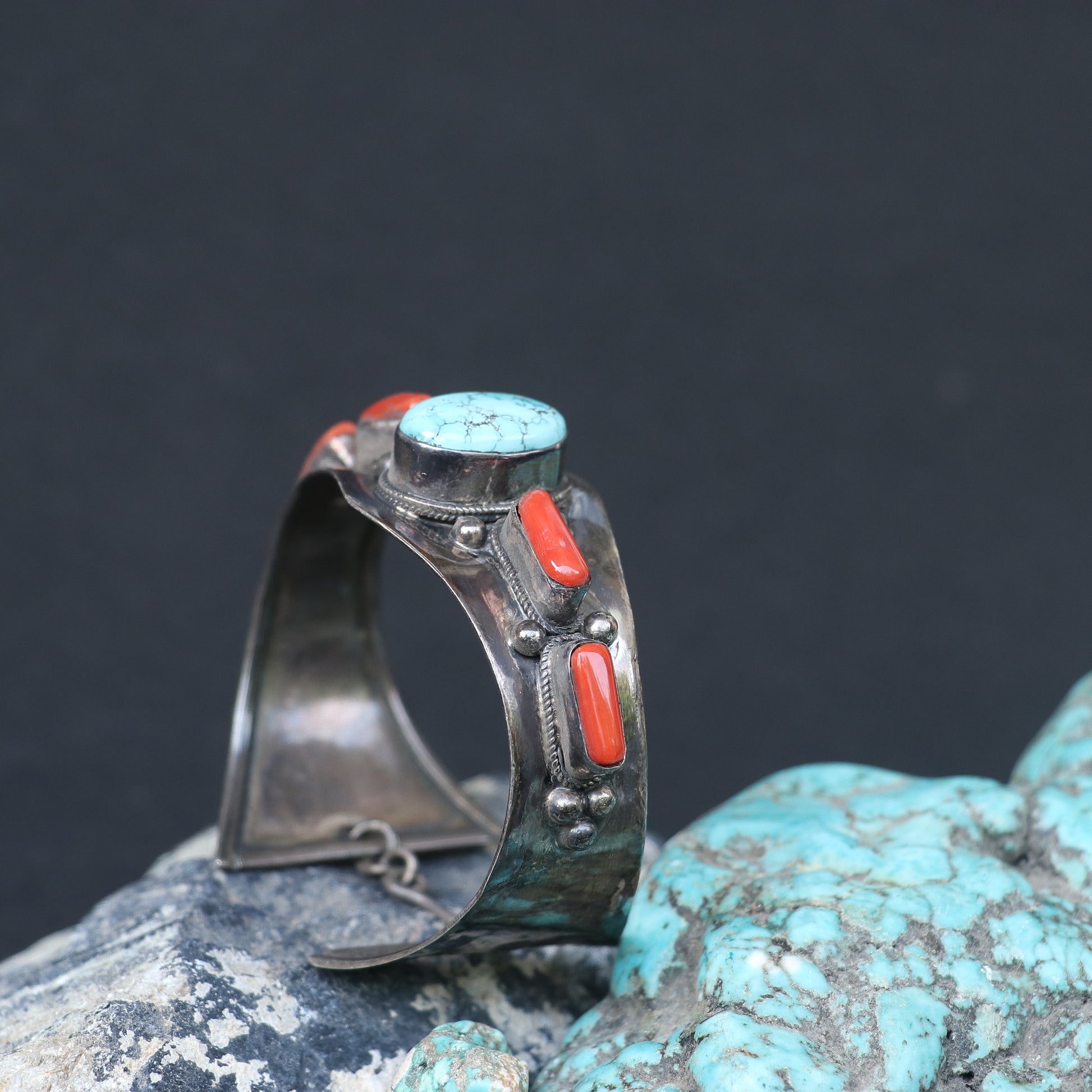 CLASSIC SILVER KADA FEATURING TURQUOISE AND CORAL STONES