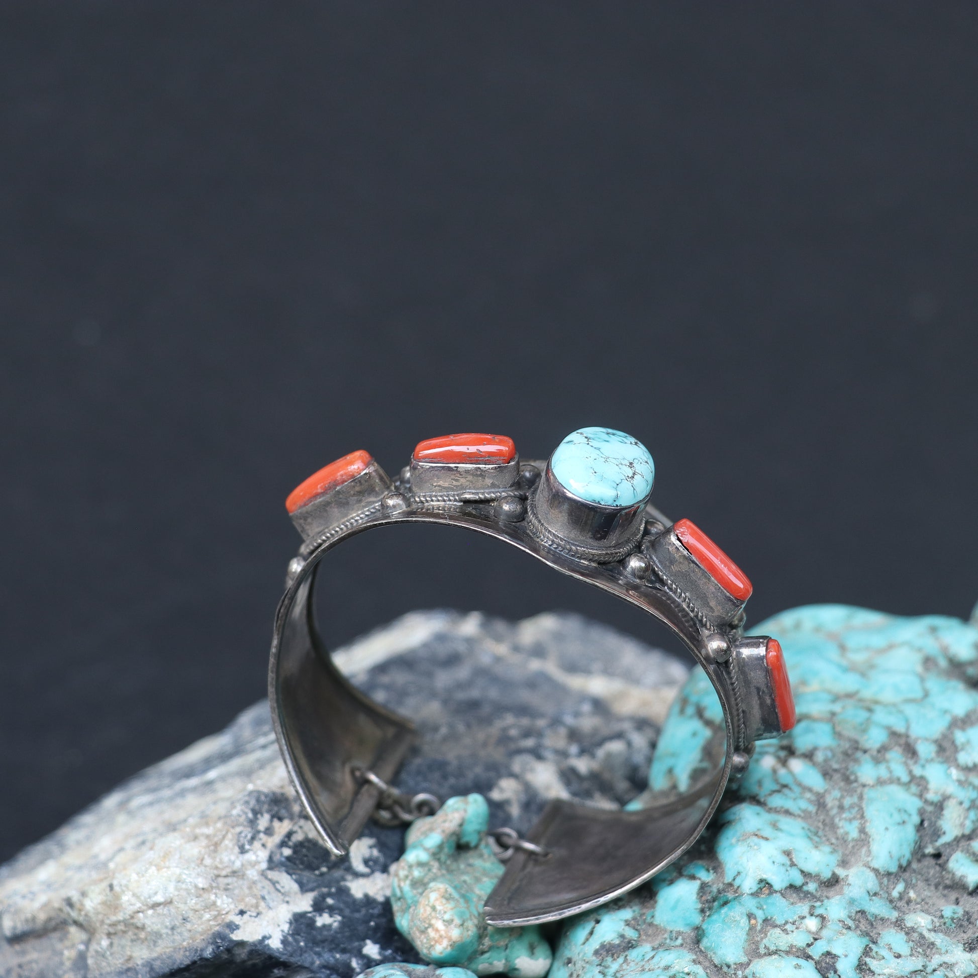 CLASSIC SILVER KADA FEATURING TURQUOISE AND CORAL STONES