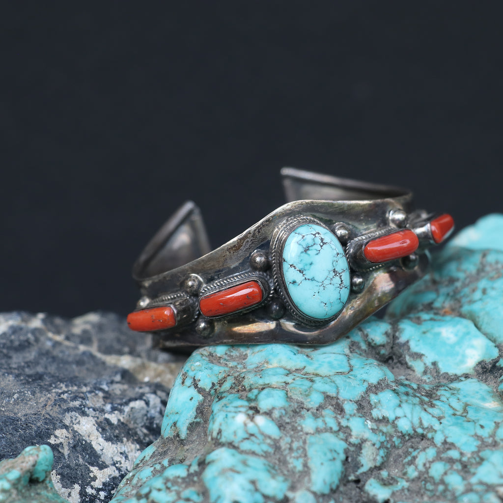 CLASSIC SILVER KADA FEATURING TURQUOISE AND CORAL STONES
