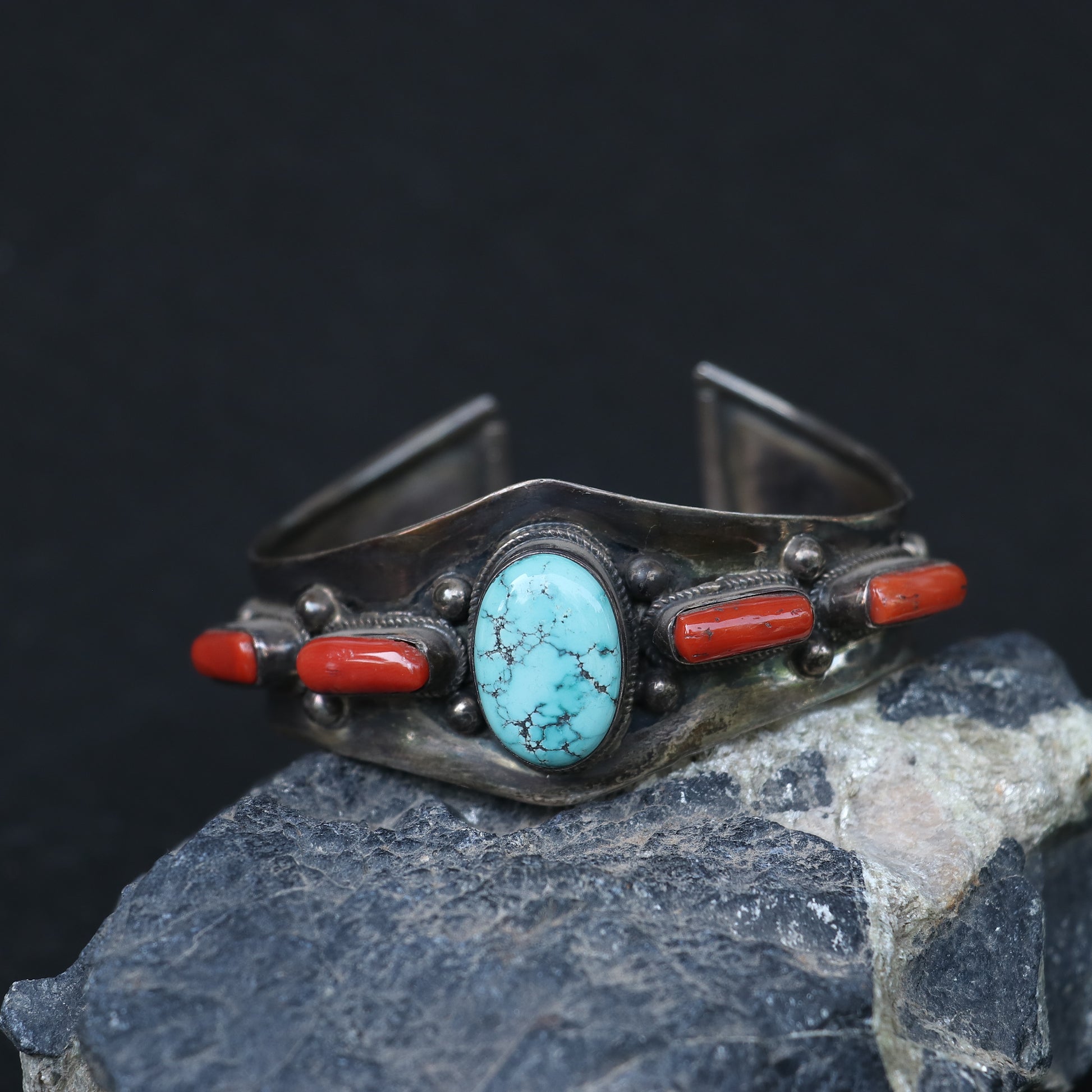 CLASSIC SILVER KADA FEATURING TURQUOISE AND CORAL STONES