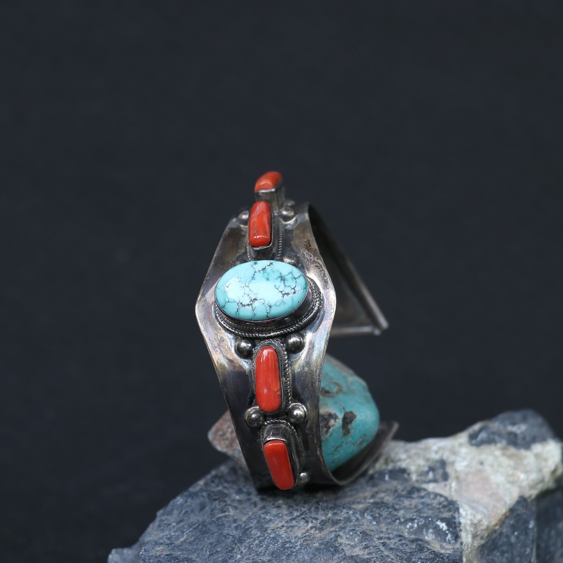 CLASSIC SILVER KADA FEATURING TURQUOISE AND CORAL STONES