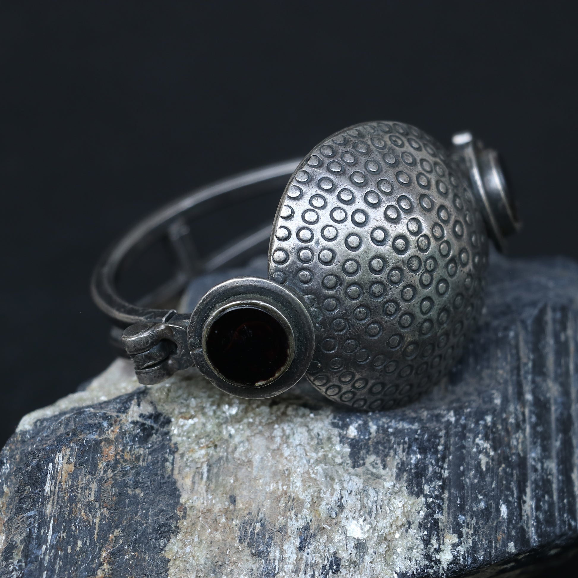 OXIDISED SILVER KADA WITH A DOME CENTERPIECE
