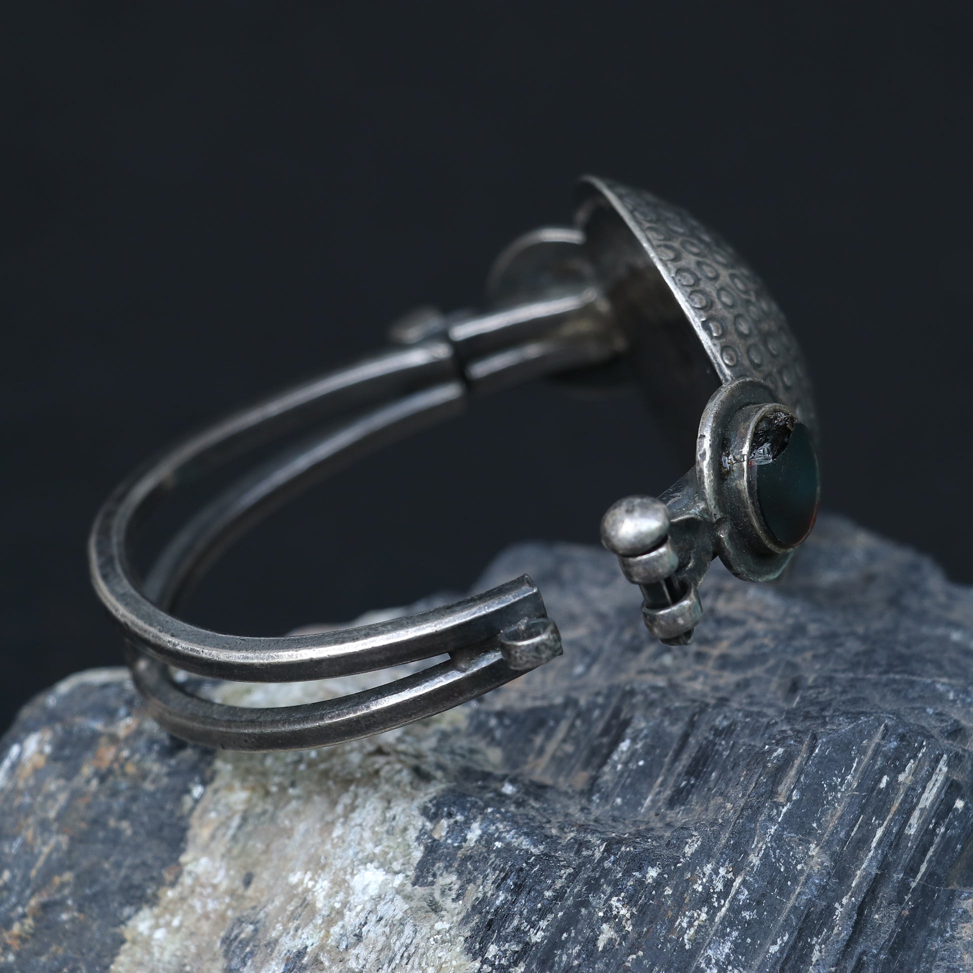 OXIDISED SILVER KADA WITH A DOME CENTERPIECE