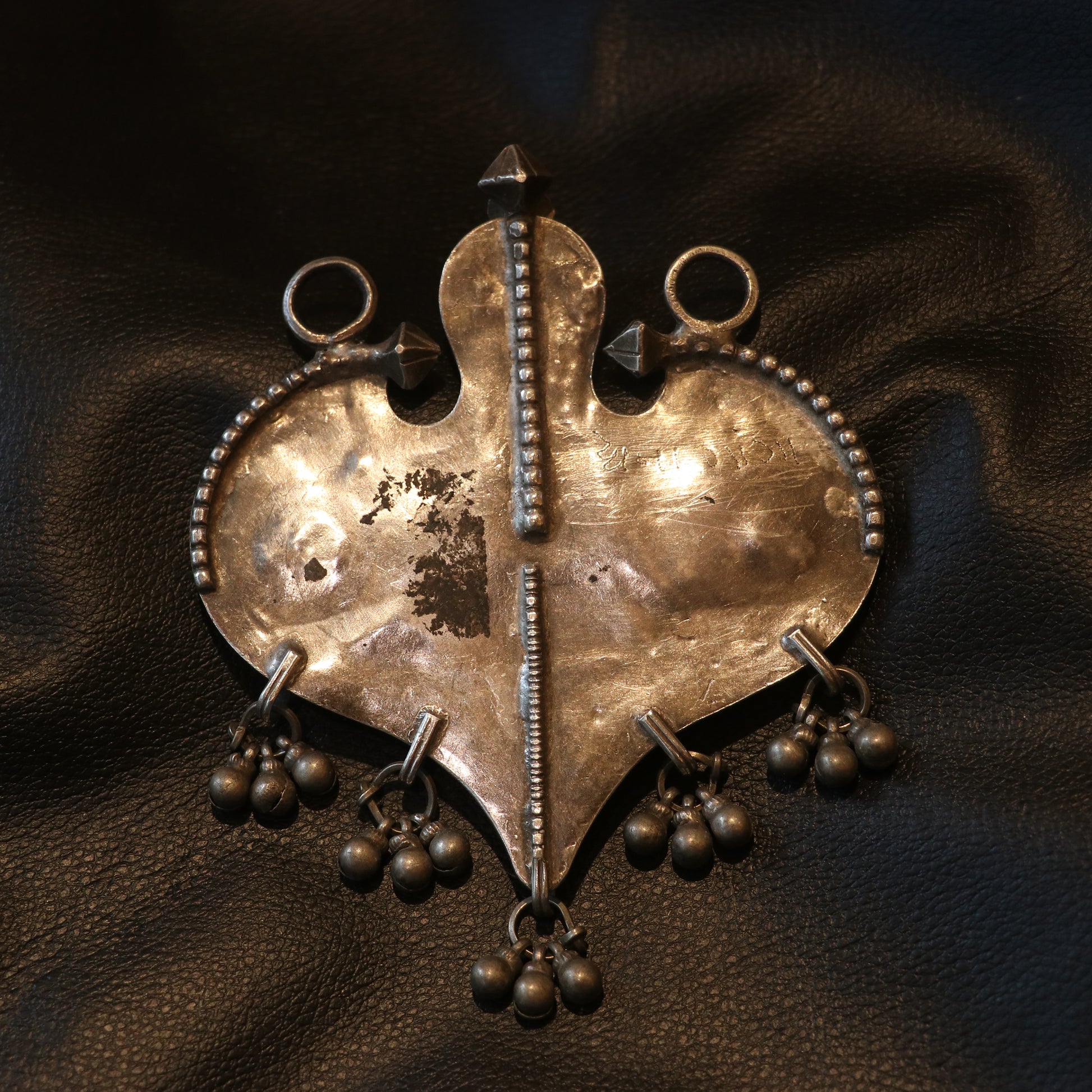 SILVER PENDANT WITH FLORAL EMBOSSING & TURQUOISE INLAYS