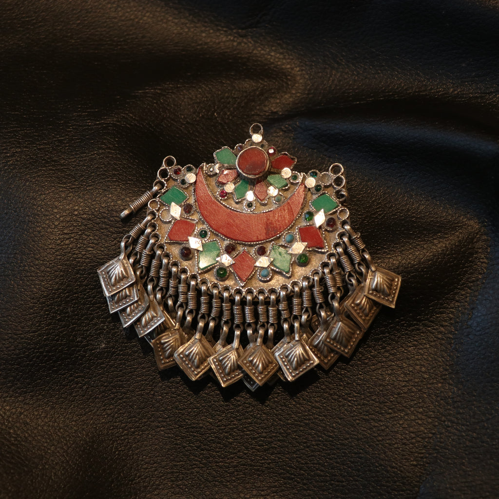 TRIBAL SILVER PENDANT WITH COLOURFUL ENAMEL INLAYS