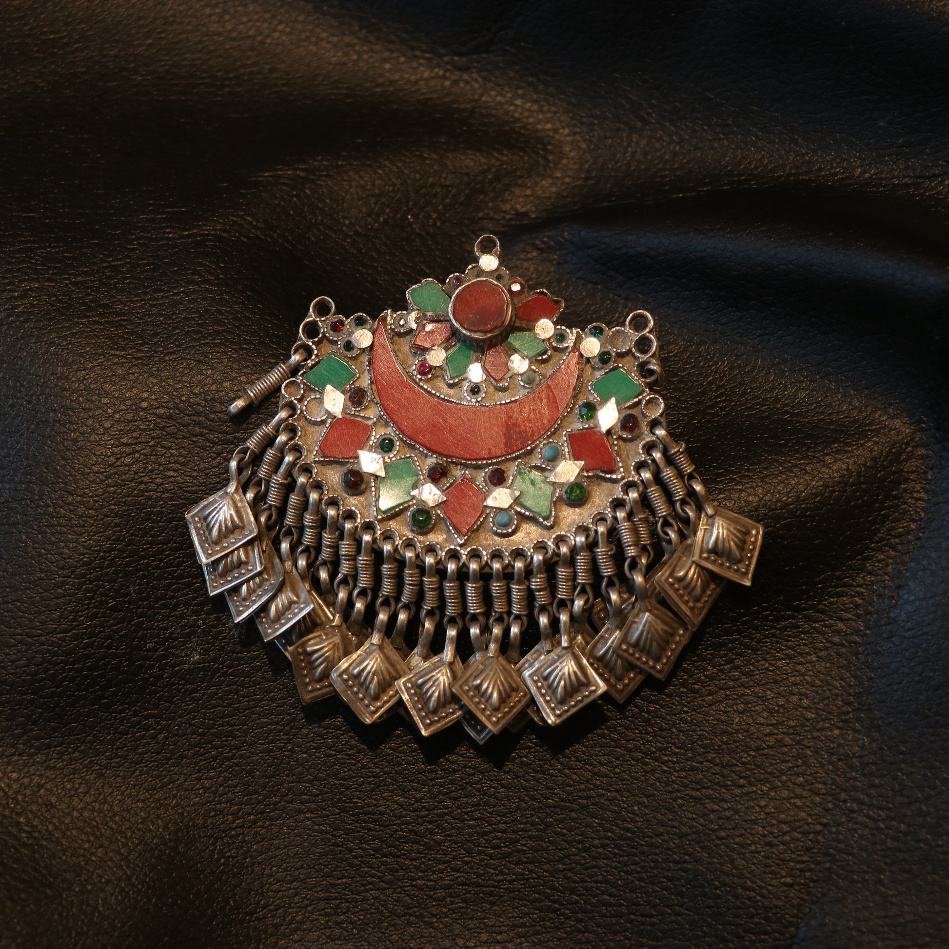 TRIBAL SILVER PENDANT WITH COLOURFUL ENAMEL INLAYS