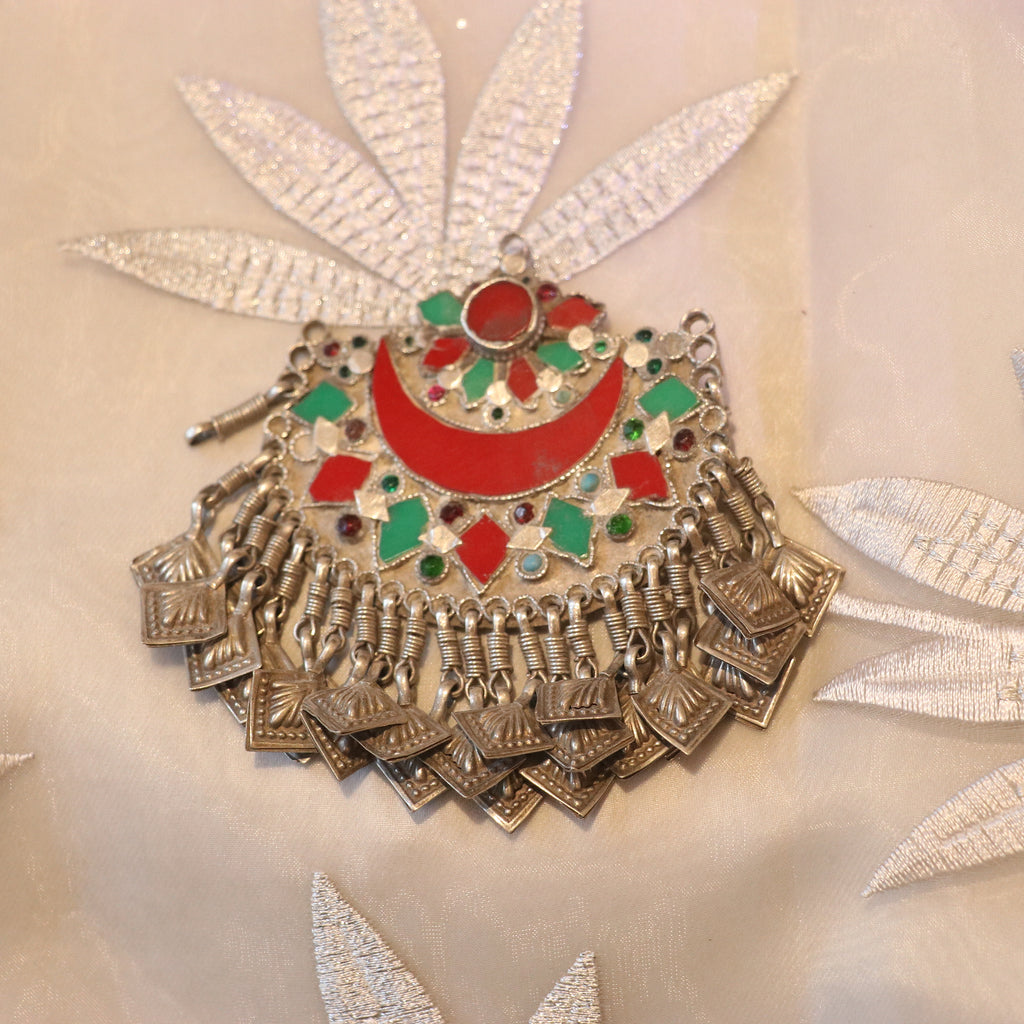 TRIBAL SILVER PENDANT WITH COLOURFUL ENAMEL INLAYS