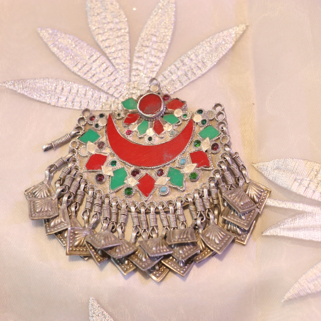 TRIBAL SILVER PENDANT WITH COLOURFUL ENAMEL INLAYS